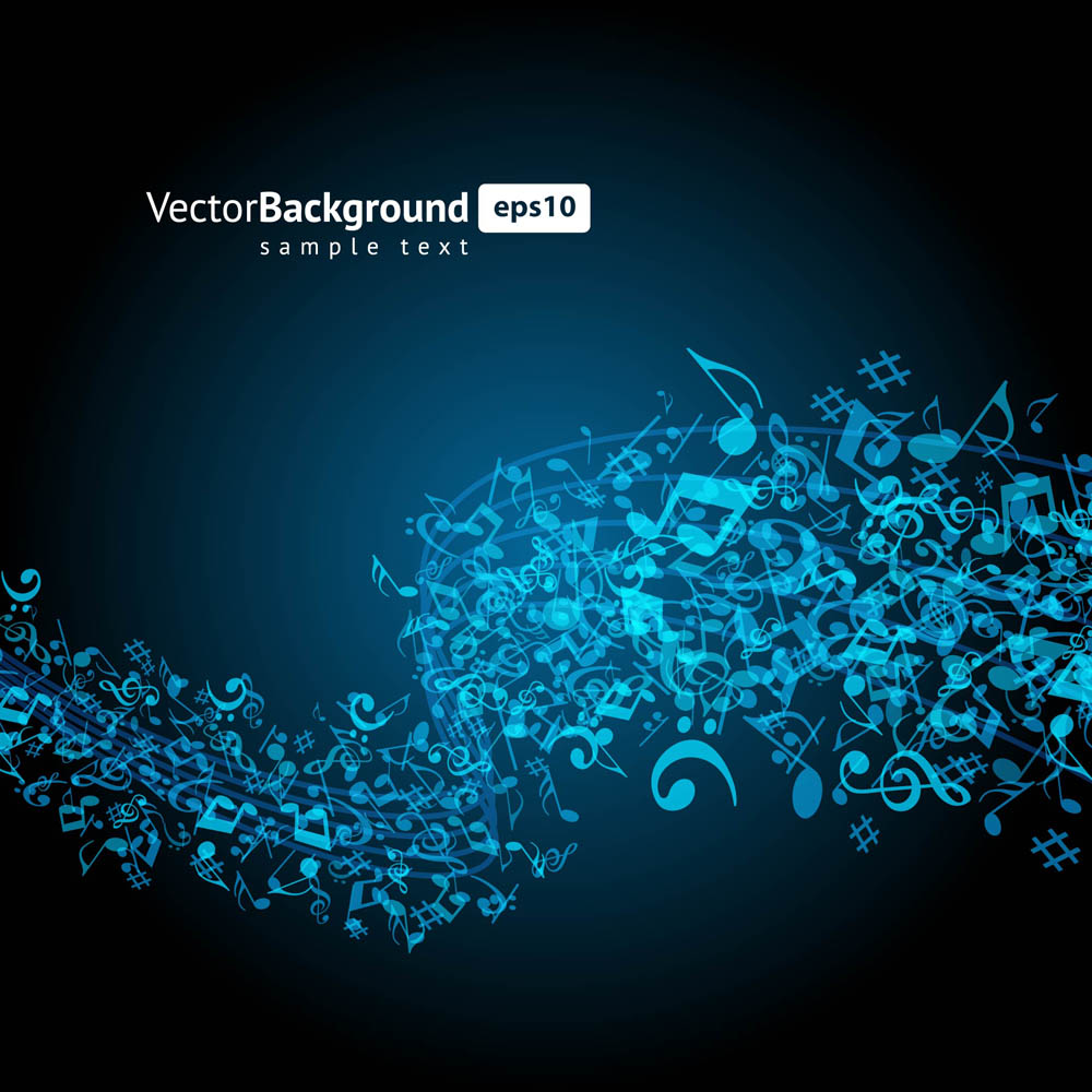 music notes background dark blue dynamic messy design