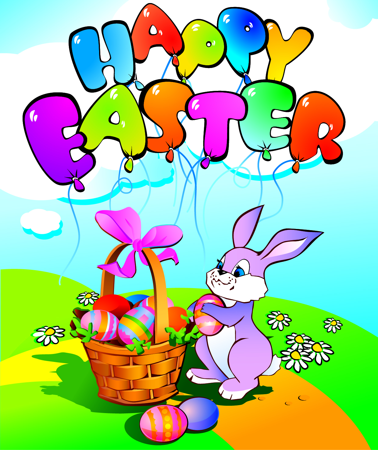 easter banner cute cartoon colorful bunny eggs design