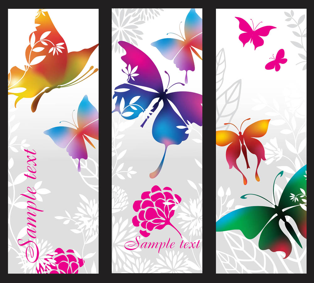 nature banner templates butterflies flora sketch colorful vertical