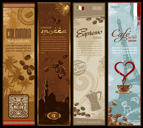 coffee advertising banners nation symbols decor retro design