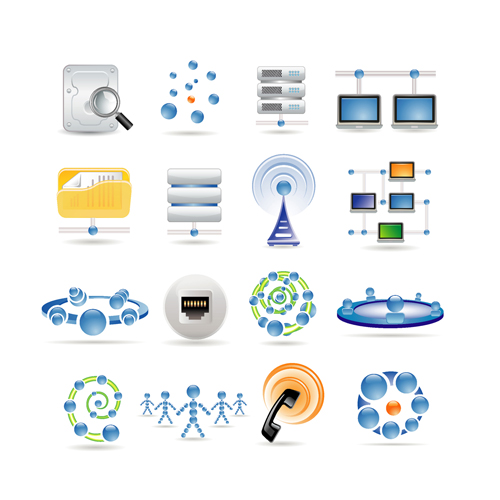 communication technology icons colored modern symbols sketch