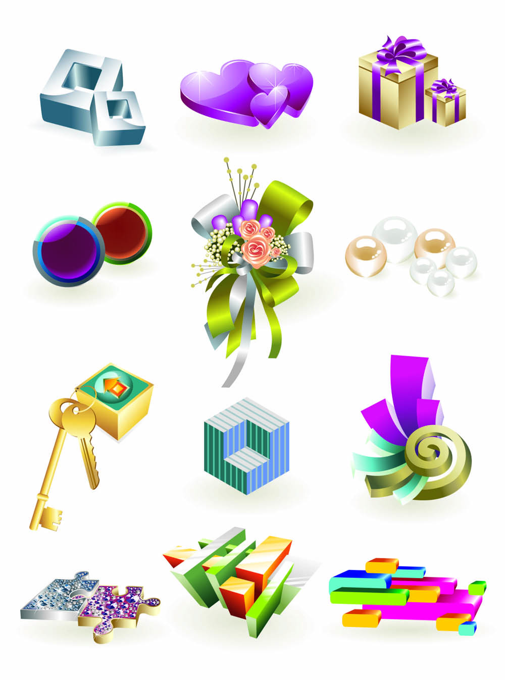 decorative icons collection shiny colored modern 3d design