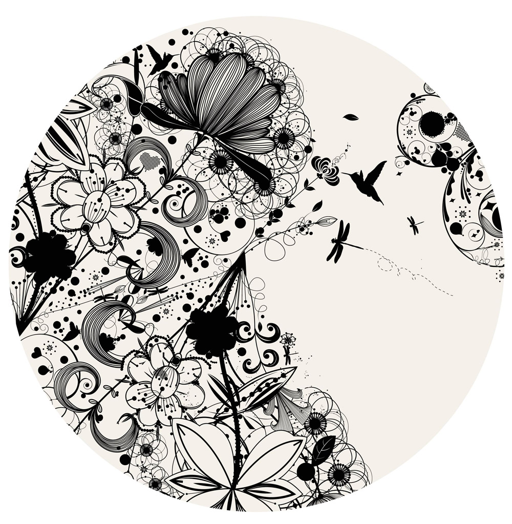 doodle nature background black white messy sketch