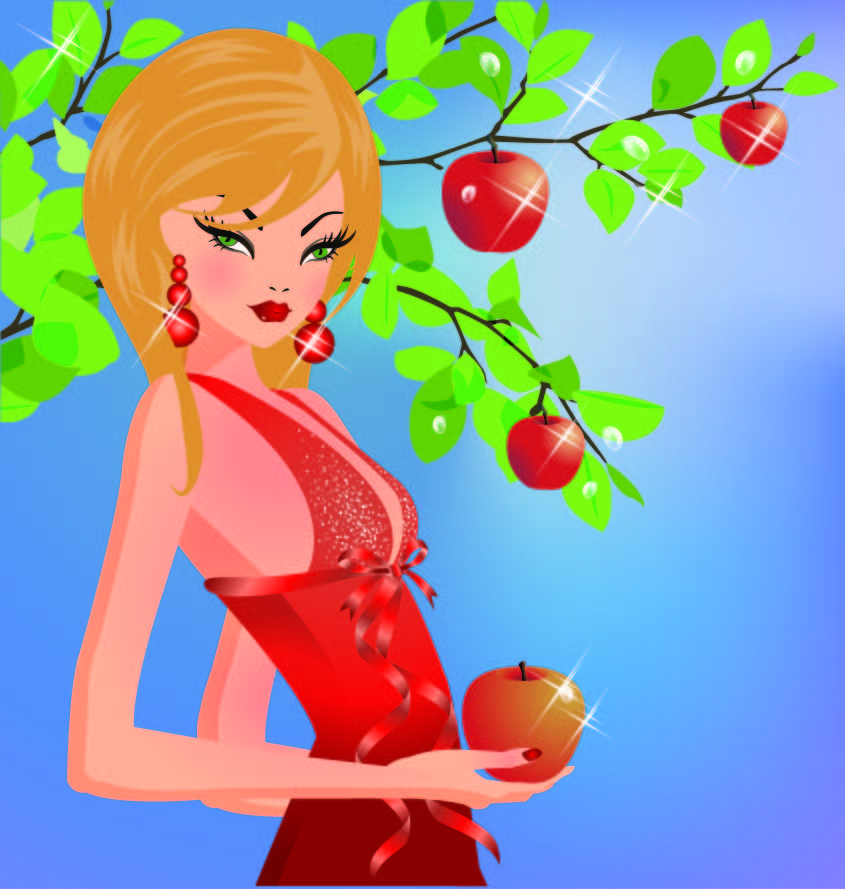 beauty painting lady apple tree sketch cartoon character