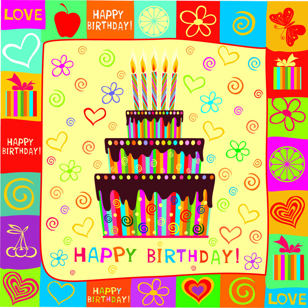 birthday banner cream cake sketch decorative elements frame