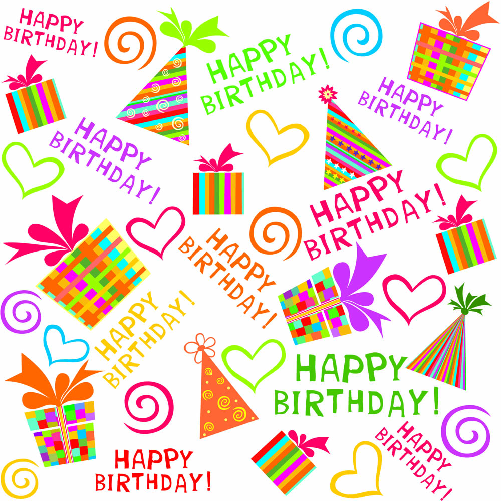 birthday greeting elements colorful flat texts presents sketch