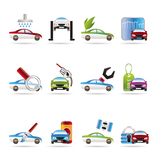 car service icons modern colored flat symbols sketch