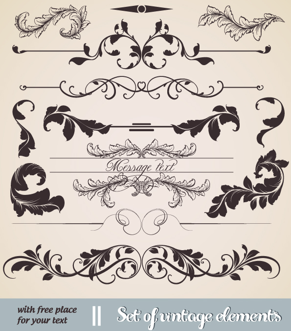 decorative elements collection vintage symmetric curved leaf sketch