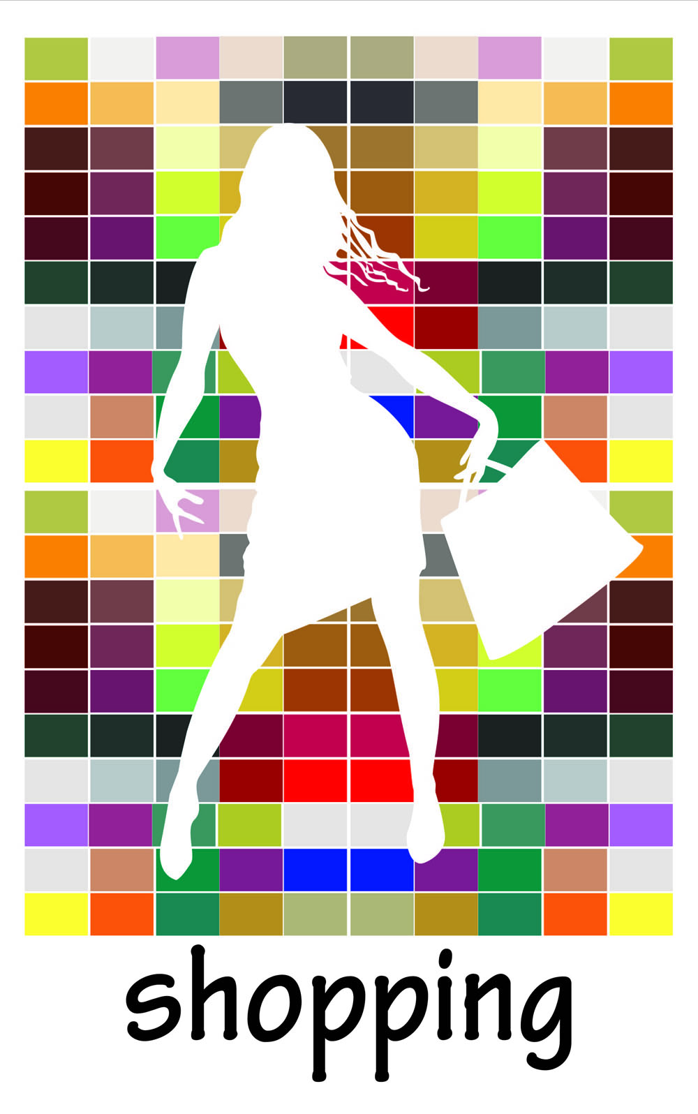 shopping background white silhouette shopper colorful squares