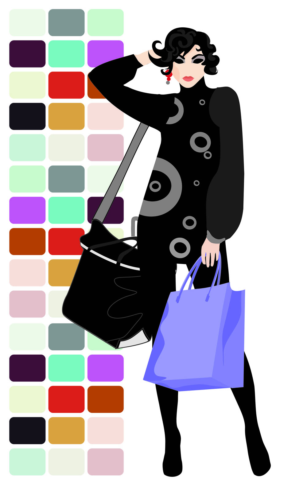 fashion background female shopper sketch cartoon character