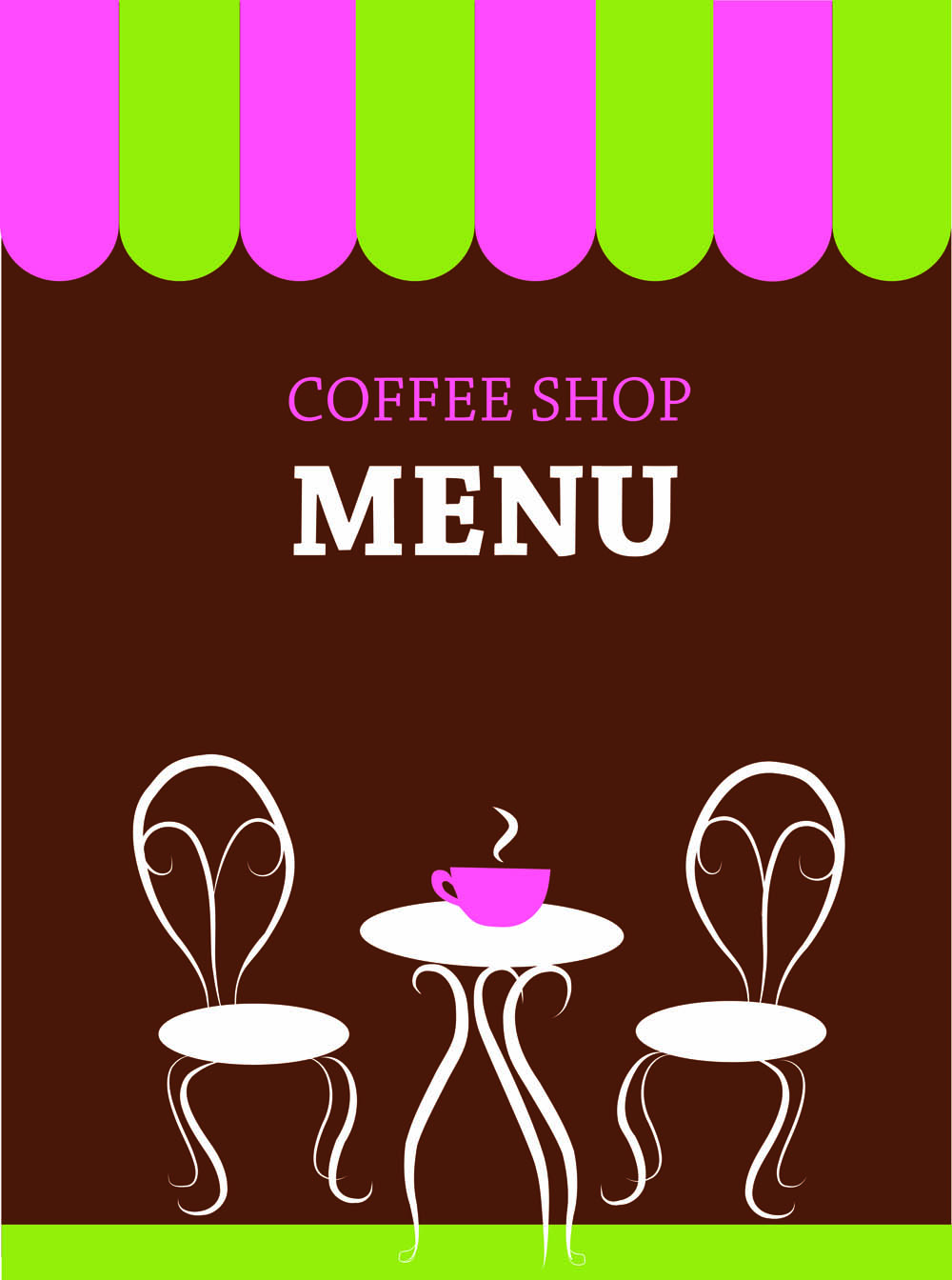 coffee menu cover template classical chair table sketch