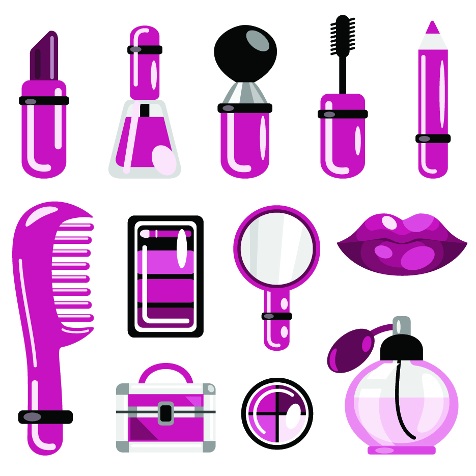 cosmetics icons classic flat sketch