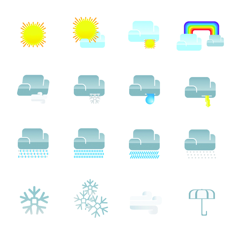 weather forecast elements colored flat symbols sketch