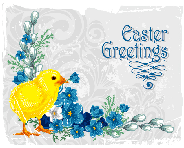 easter card template chick flora decor classic design