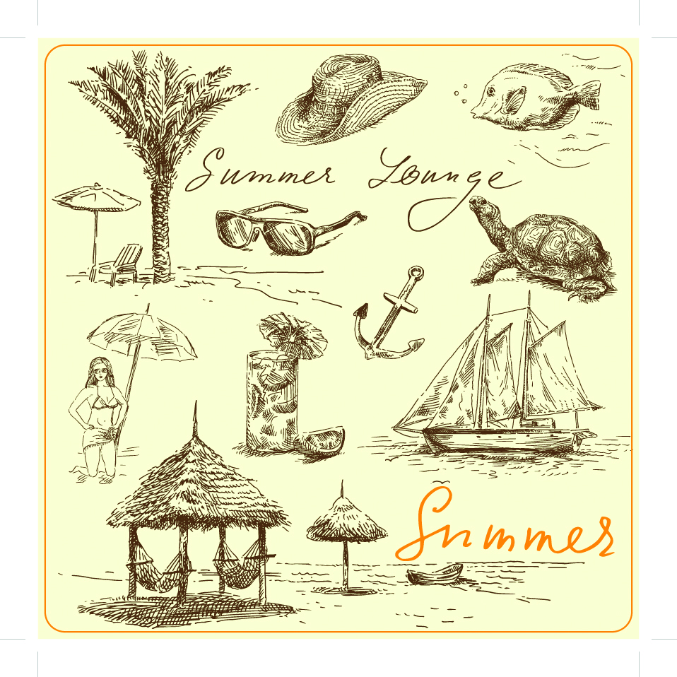 sea vacation design elements handdrawn symbols sketch