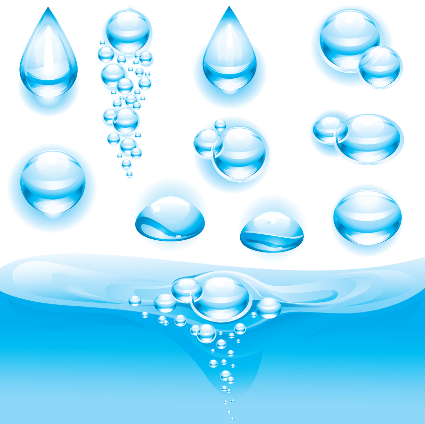 water droplets icons modern transparent blue shapes