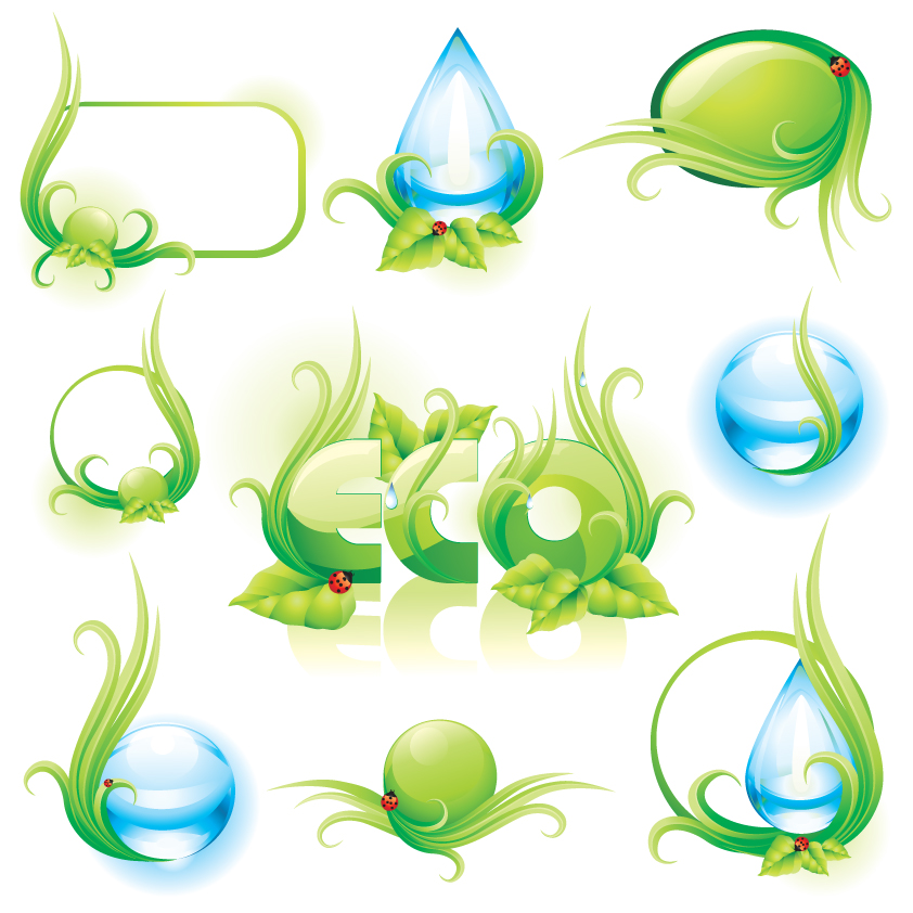 eco design elements modern droplets grass leaf sketch