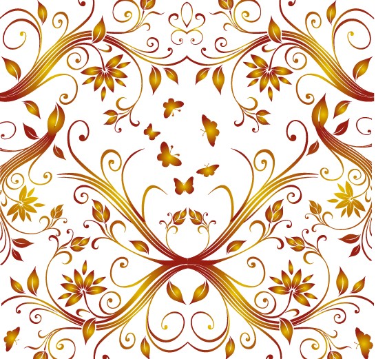 nature pattern template symmetrical leaves floral butterflies decor