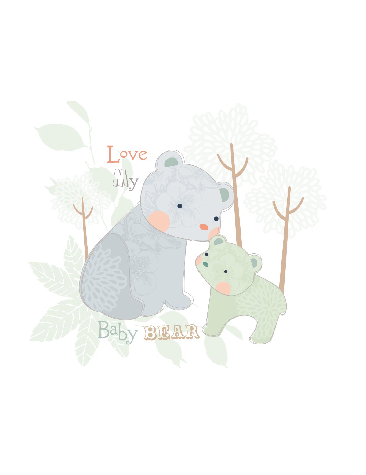 card background cute bears sketch flat classical design