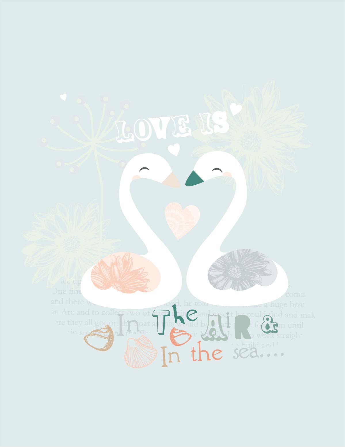 love banner swan couple sketch classical handdrawn design