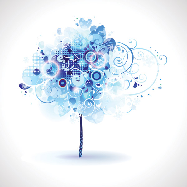 tree background blue sparkling doodle design