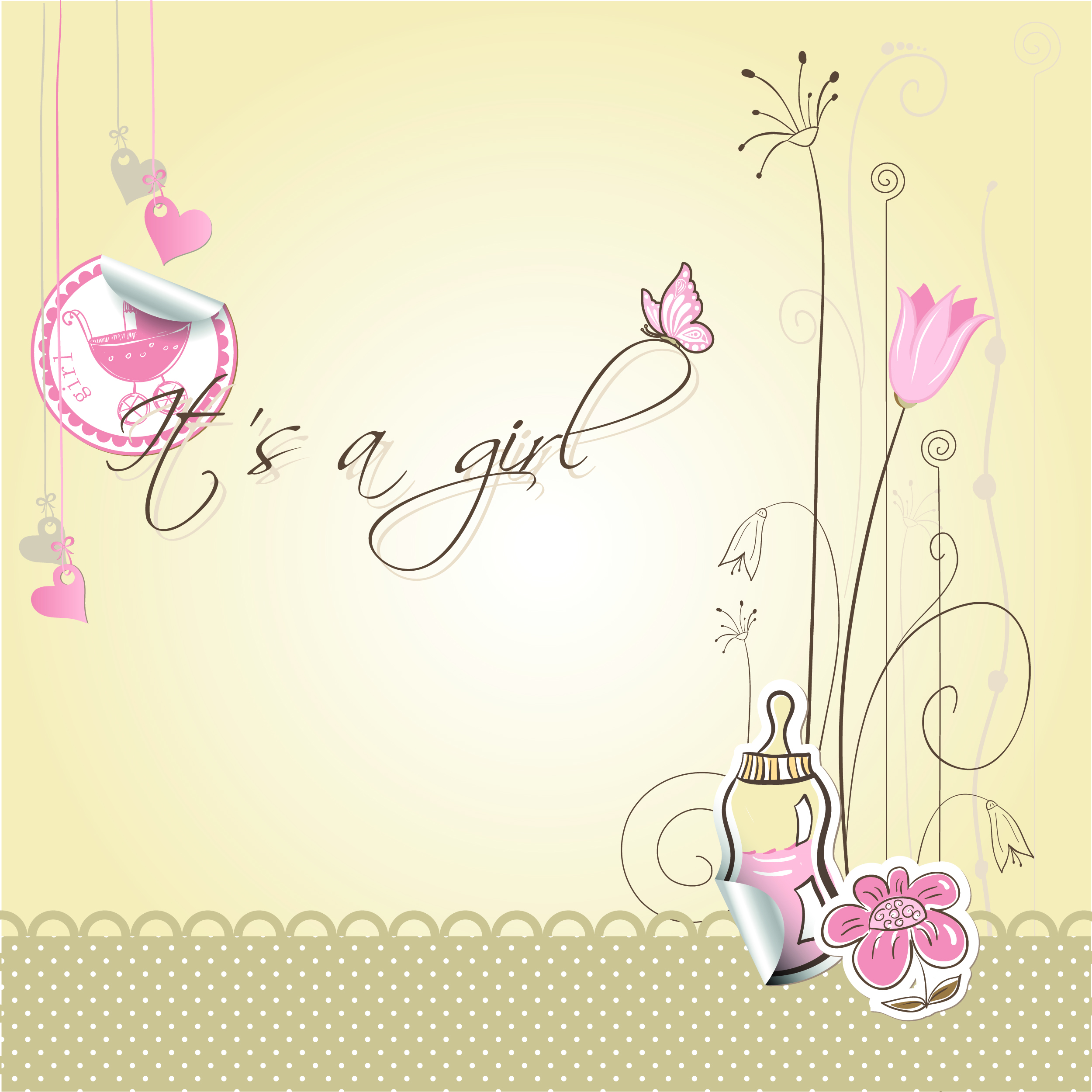 baby shower background cute handdrawn flora feeder sketch