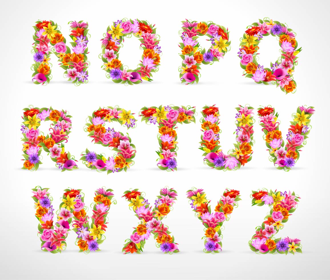 alphabet icons colorful floral decor realistic design