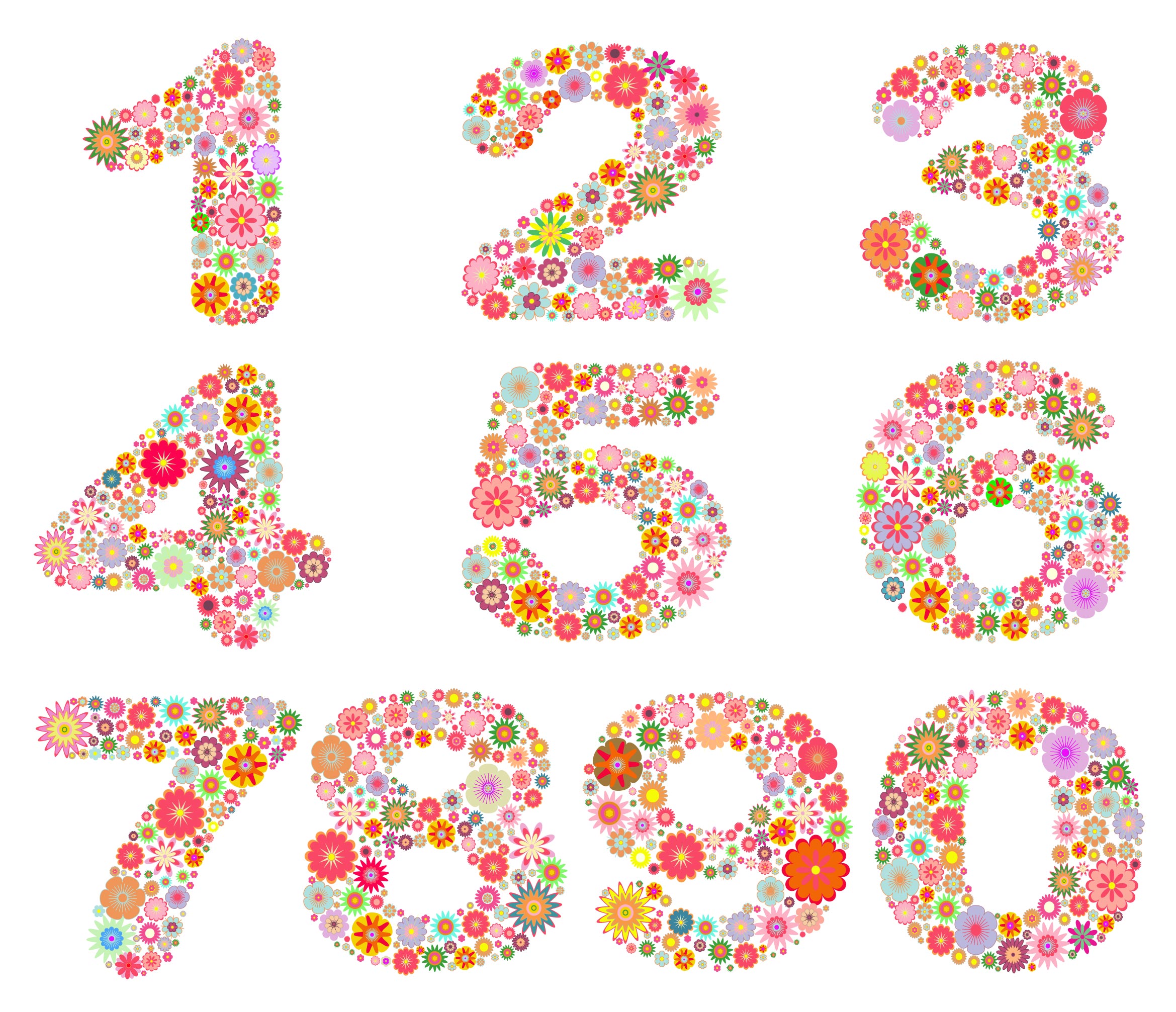 digits icons colorful floras decor