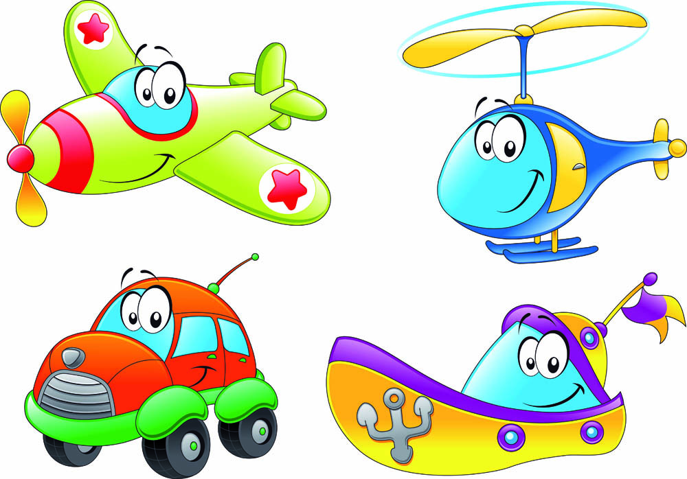 vehicles icons cute stylized cartoon decor