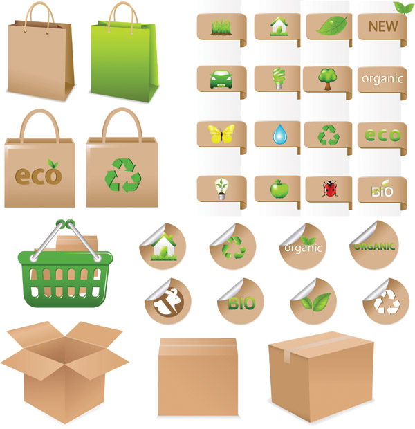 ecological design elements modern colored bag box labels