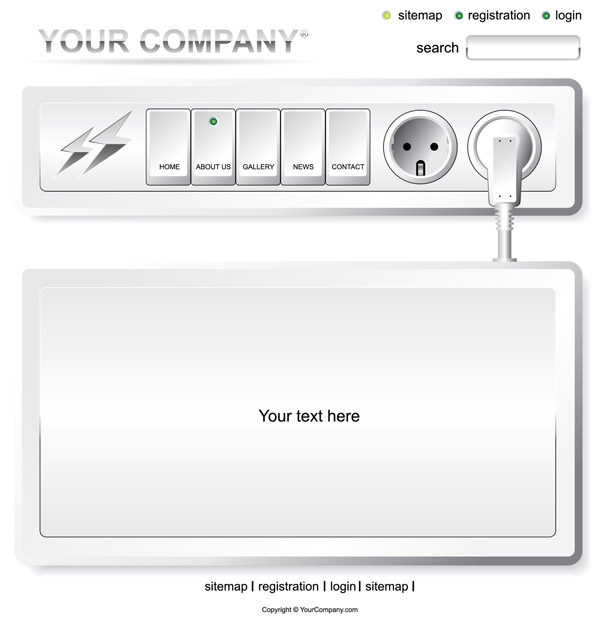 webpage template modern electrical buttons plug sketch