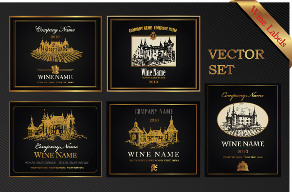 wine labels templates elegant classical dark architecture decor