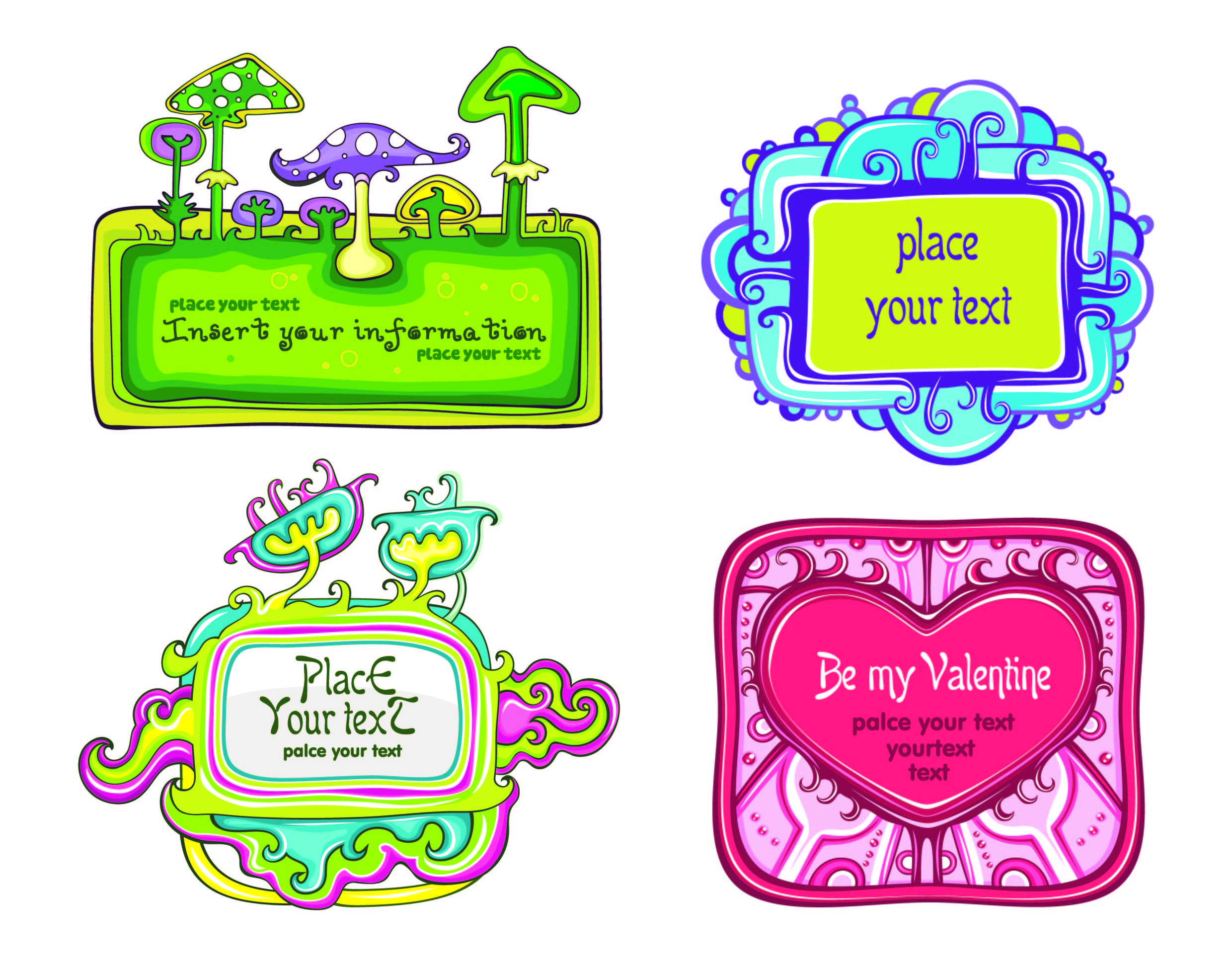 badge templates cute colorful flat mushroom heart decor