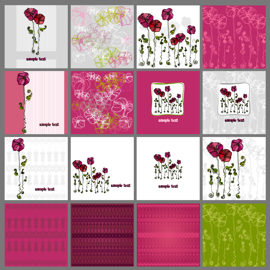 card background templates classical flora flat sketch