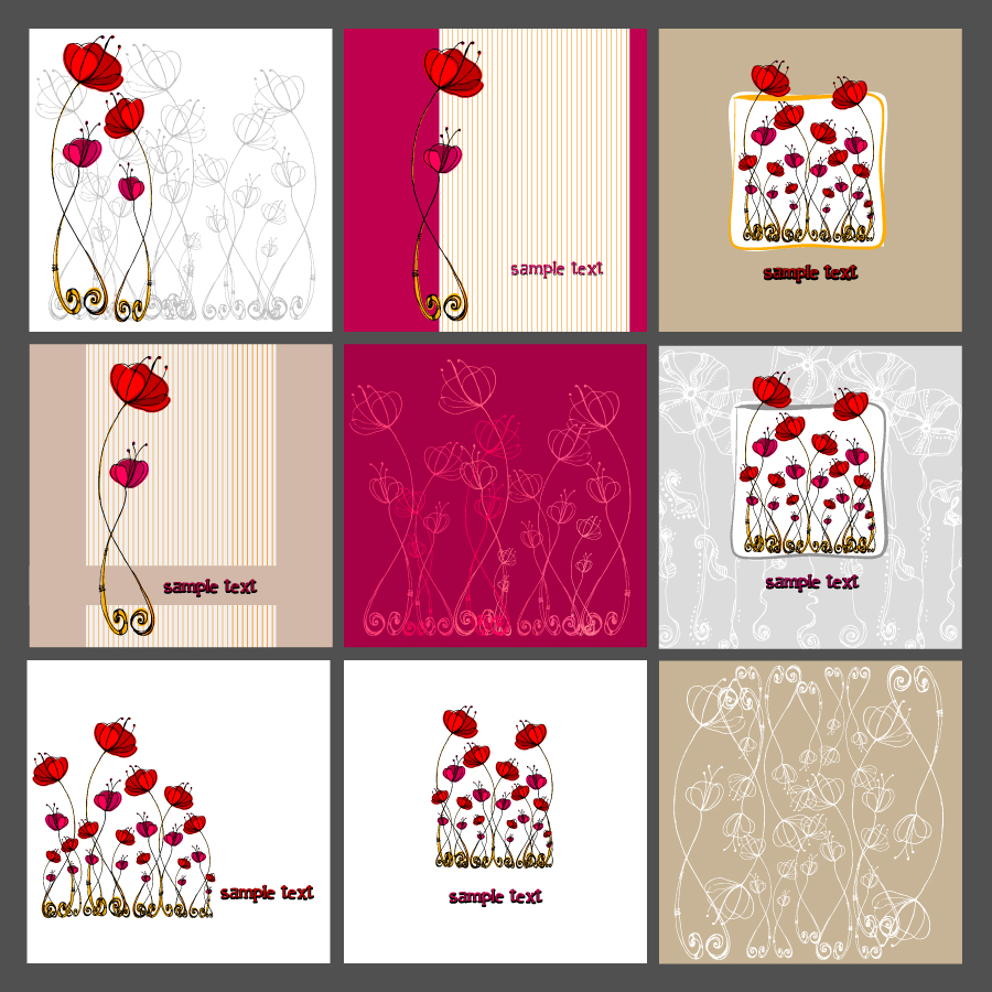 card templates collection classical handdrawn flora sketch