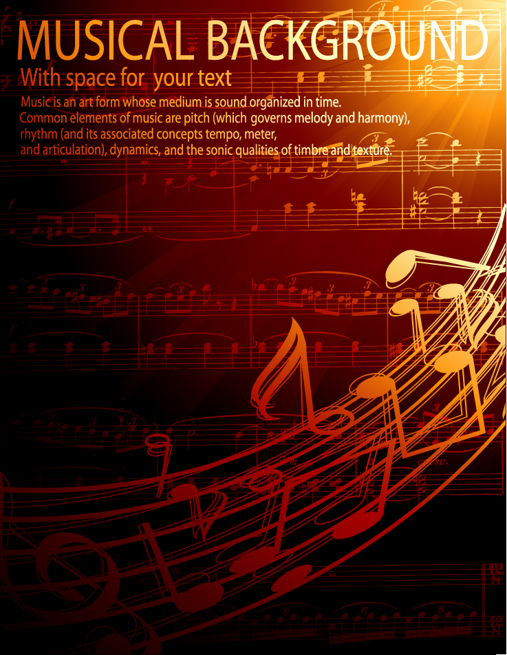 musical background dynamic notes decor dark yellow design