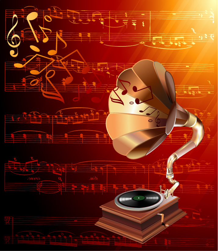 music background 3d retro speaker dynamic notes decor