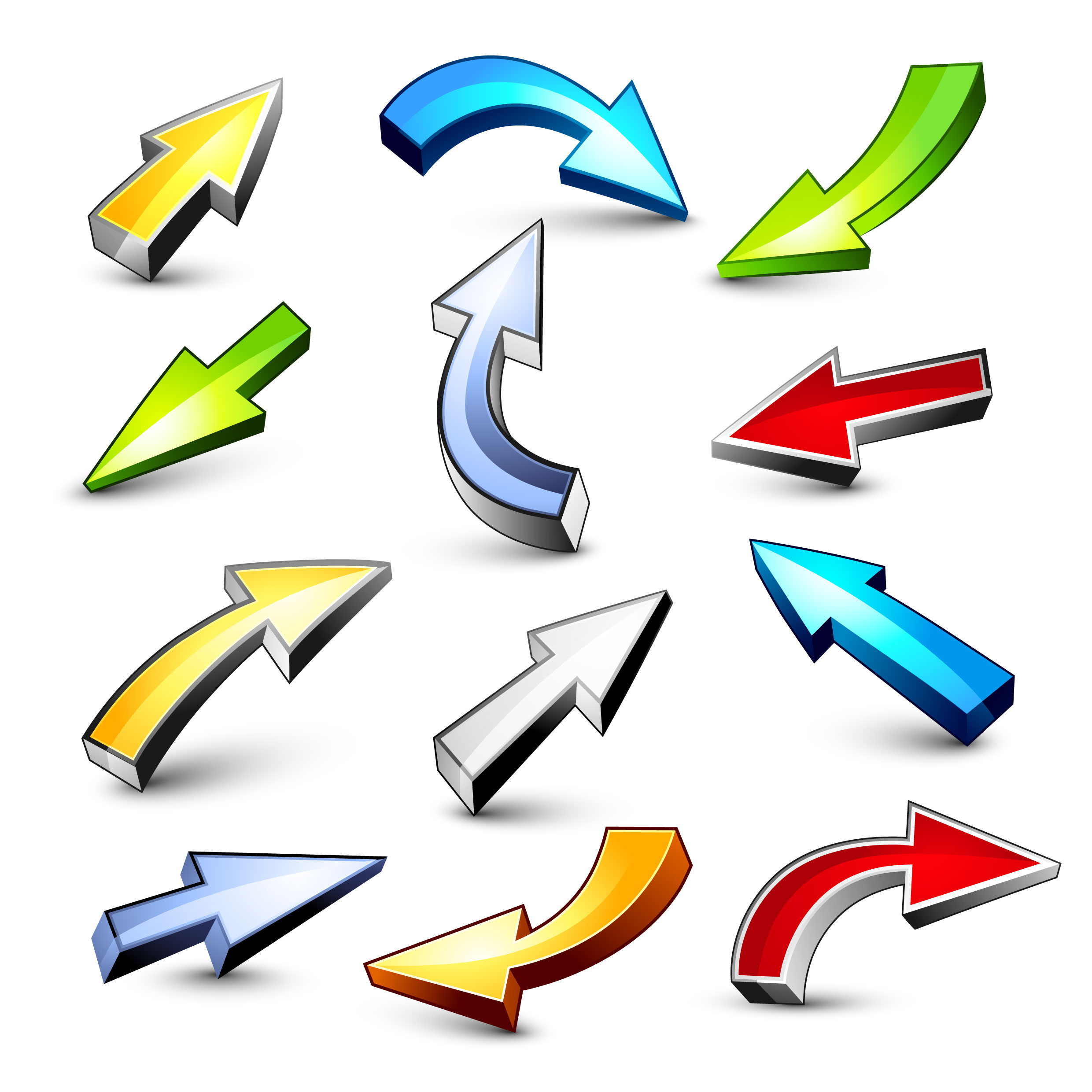 decorative arrows icons modern colored 3d shapes