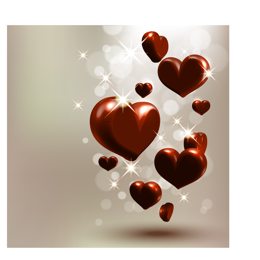 valentine background sparkling bokeh light 3d heart chocolates