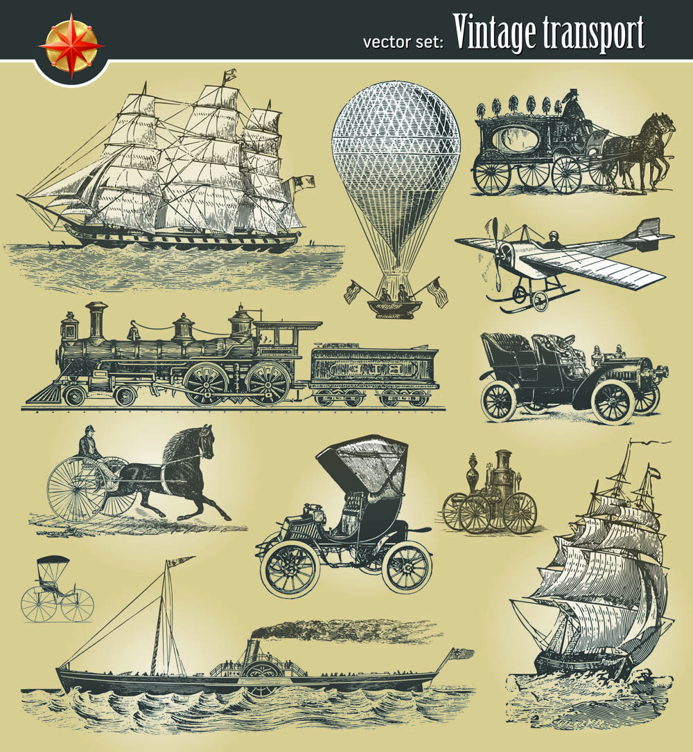 transportation icons retro sketch european characteristics