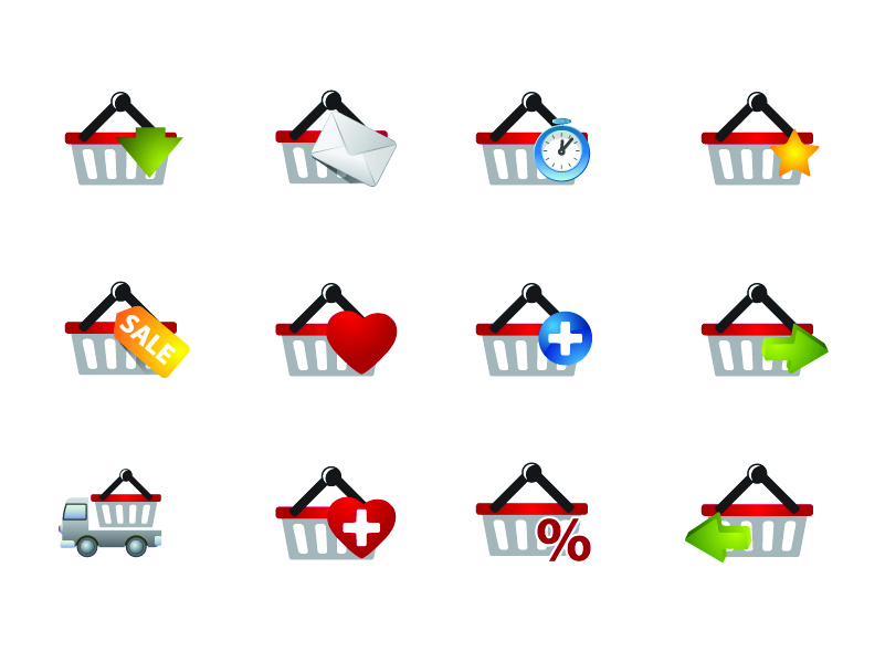 shopping cart icons modern colorful flat design