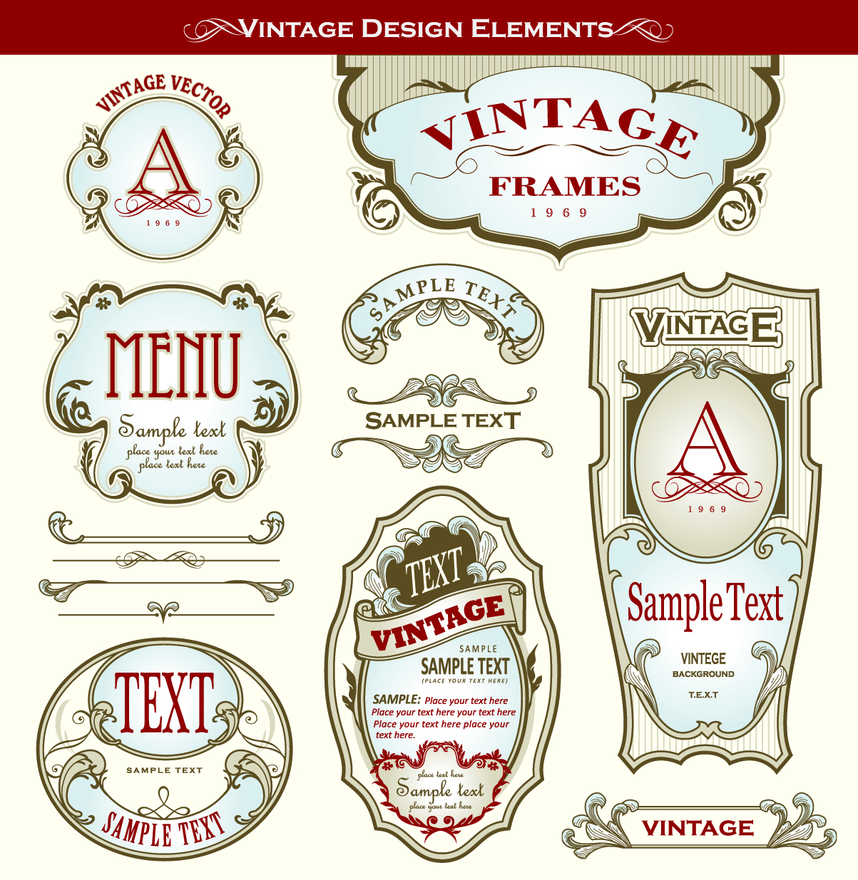 menu design elements classical symmetric shapes sketch