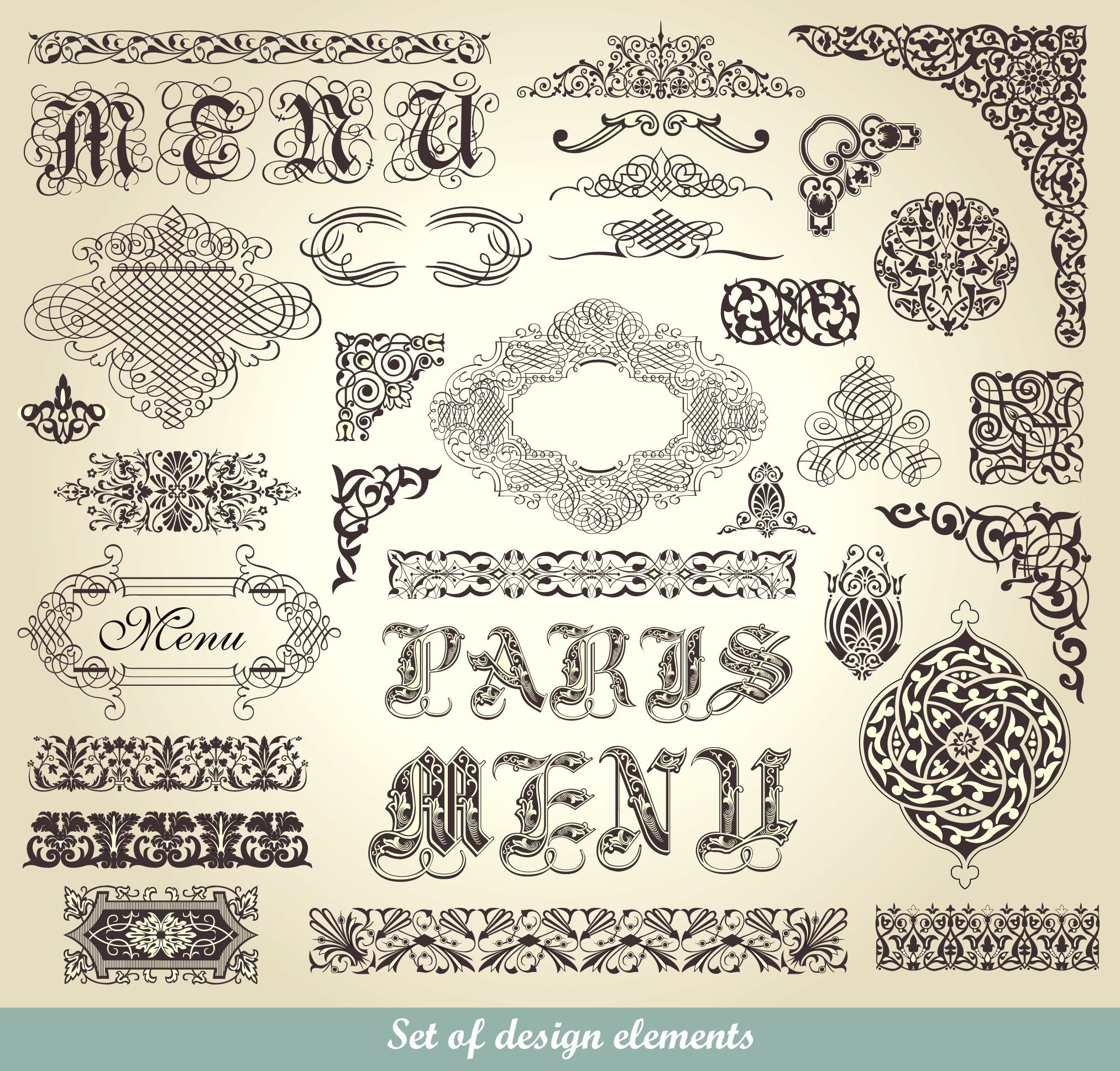 menu decor elements classical seamless curves sketch