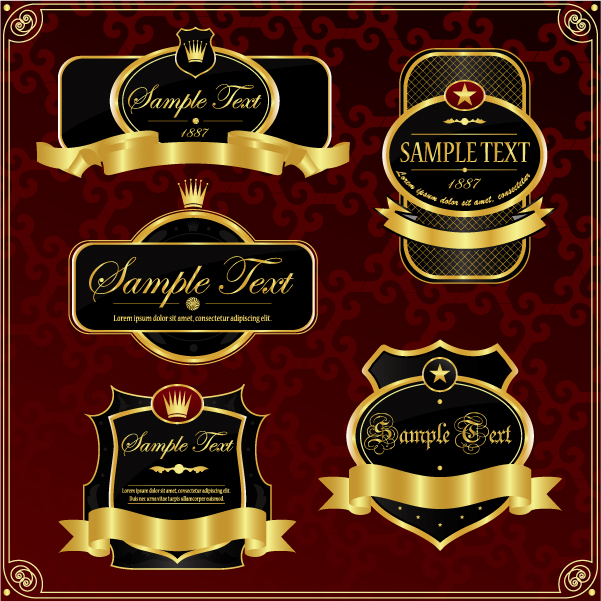 premium labels templates shiny golden black shapes