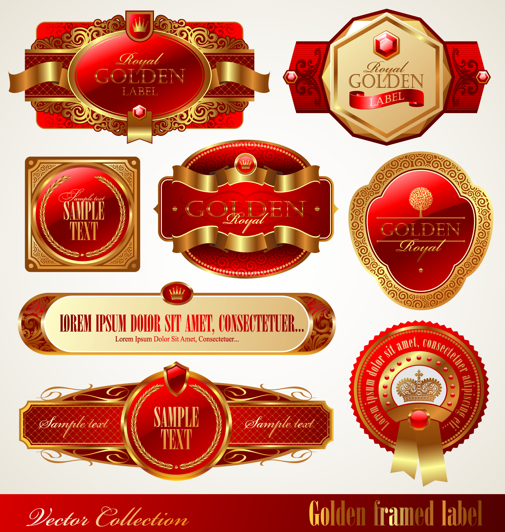 luxury labels templates shiny red golden decor