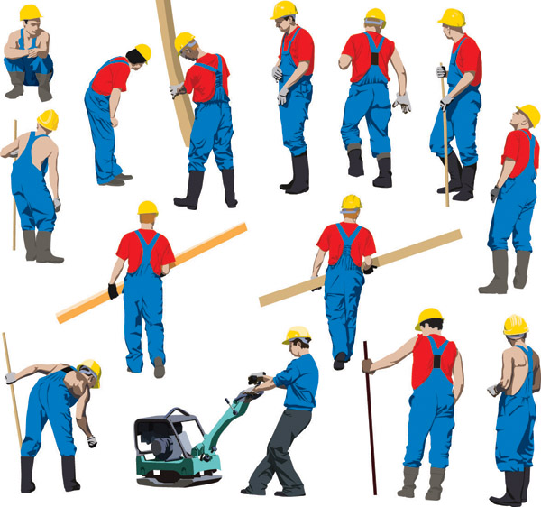 male workers icons colorful sketch cartoon characters