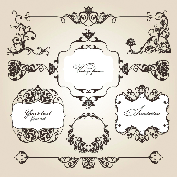 card design elements elegant retro seamless symmetric shapes