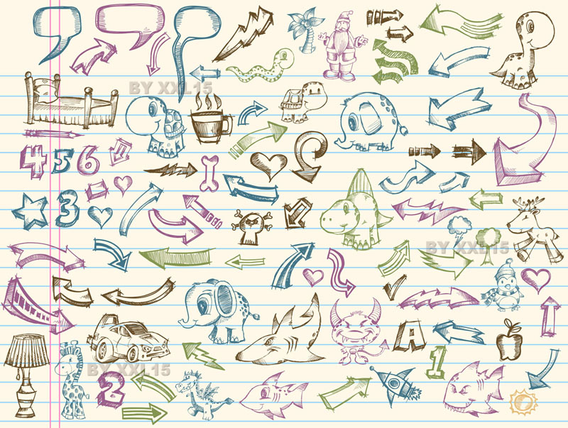 decorative elements collection colored handdrawn icons sketch