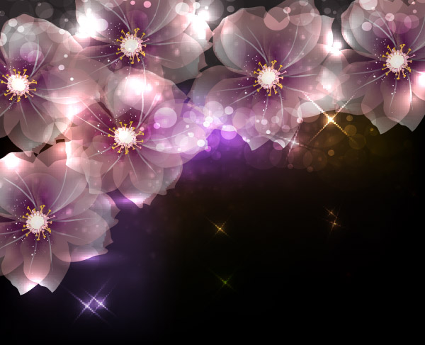 blooming flowers background modern sparkling bokeh petals decor