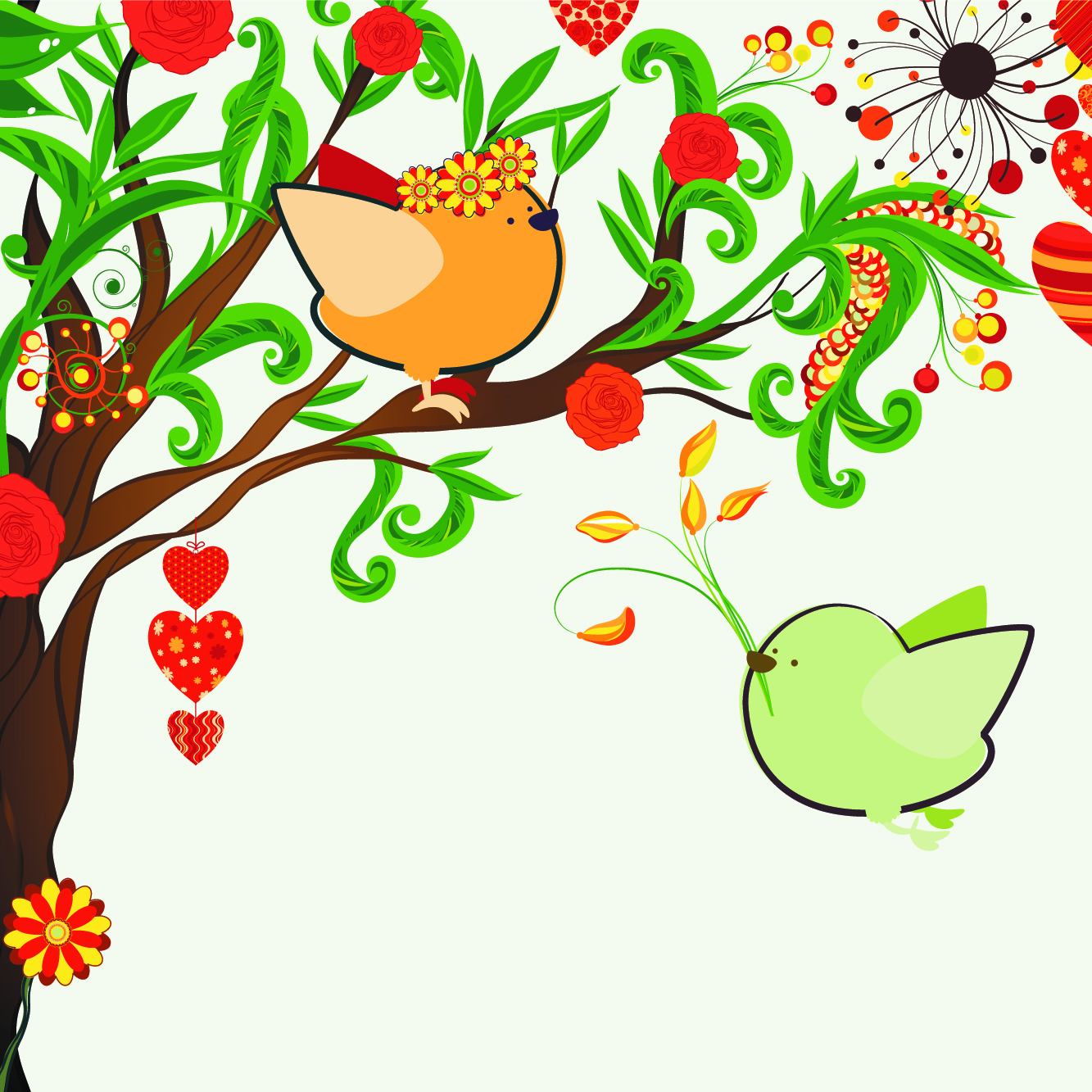 love painting birds couple sketch colorful handdrawn design